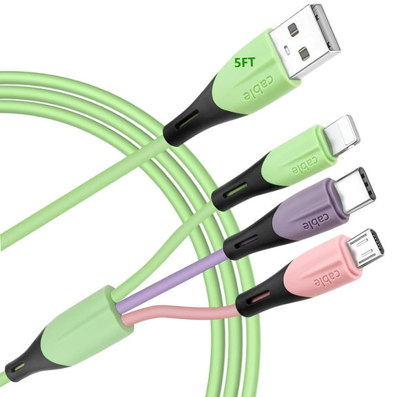 Multi Charging Cable 5FT, 2Pack 3 in 1 Multiple USB Charger Cable Universal Phone Charger Cord Adapter with IP/USB C/Micro USB Port, for Cell Phone /Samsung Galaxy/Pixel/Tablets and More