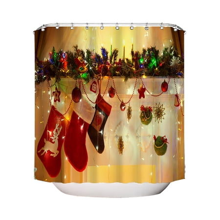 Nokiwiqis Christmas Print Shower Curtain Waterproof Anti-mildew Hanging Curtain