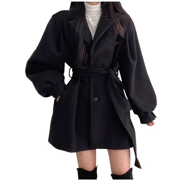 LIaqionyy Women's Jacket Belted Wrap Trench Coat Fall Winter Casual Dressy Overcoat Outerwear with Pockets