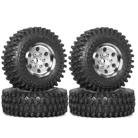 4pcs 55mm 1.0inch Metal Beadlock Wheel Tire for 1/18 1/24 RC Crawler Car TRX4M SCX24 Upgrade Parts Accessories Silver