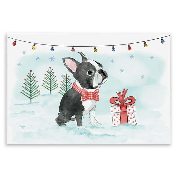 Stupell Industries Snowy Boston Terrier Holiday Painting Unframed Art Prints Wall Art, 15 x 10