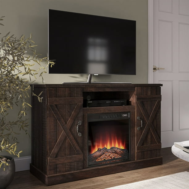 Belleze 47 Tv Stand Entertainment, Entertainment Center With Shelves And Fireplace