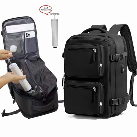 11.89-Gallon High-Capacity Vacuum-Compressed Travel Backpack, Airline-Approved Carry-On, Fits a 15.6-Inch Laptop, Unisex Multi-Pocket Weekend Getaway Bag