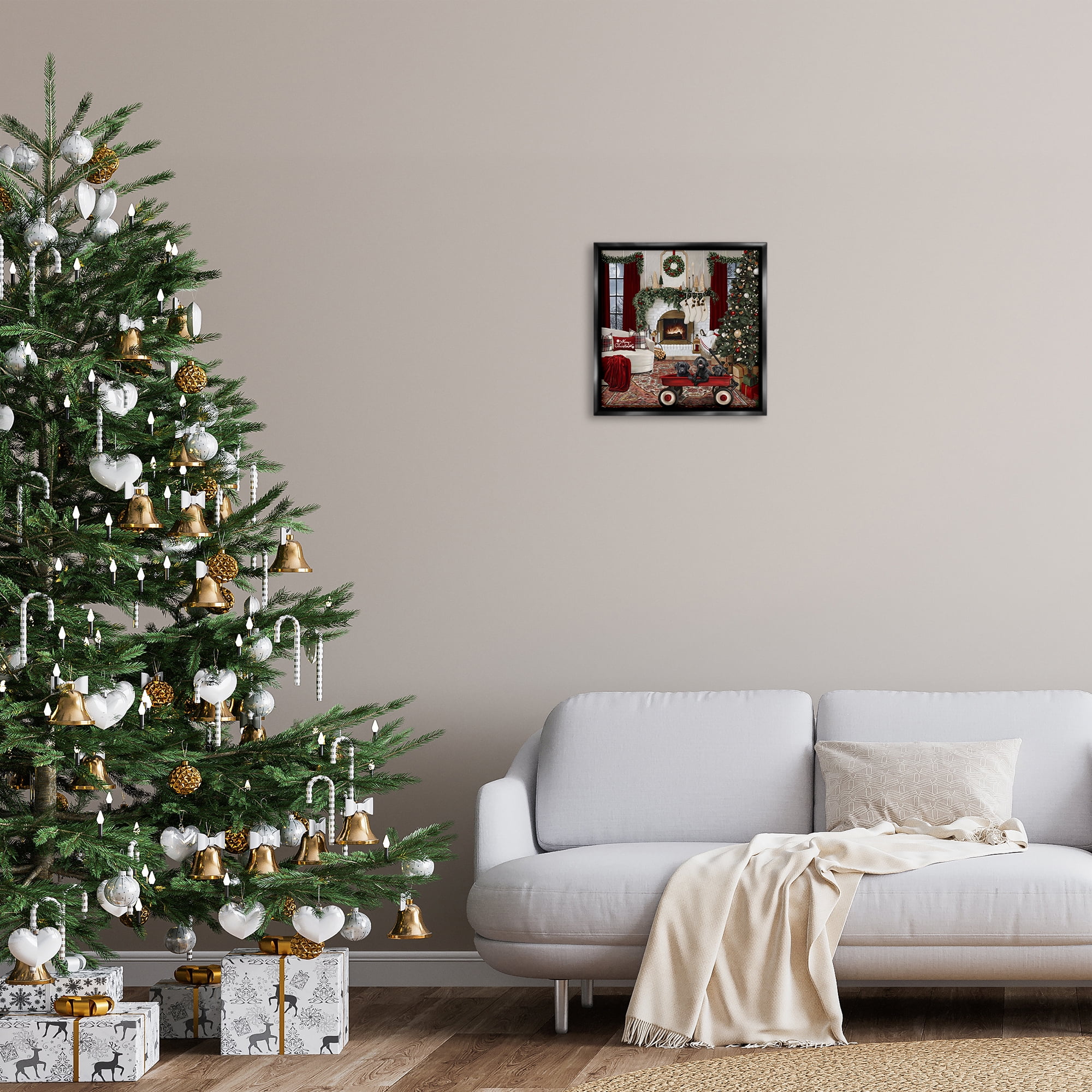 Stupell Industries Christmas Hearth Lounge Holiday Painting Black Floater Framed Canvas Art Prints Wall Art, 18 x 18