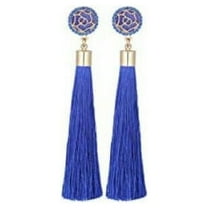 Women Fashion Bohemian Earrings Jewelry Long Tassel Fringe Boho Hoop Drop Dangle Super Long Funky Tassel Chandelier Dangle Blue