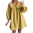 thumbnail image 2 of Vestido de Camisa en Cuadro para las Mujeres 3/4 Manga Puff Muñeca Collar Suelto Mini Vestido, Poliéster Spandex, 2 of 6