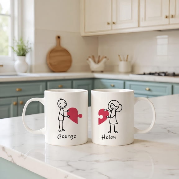 Custom Couple Coffee Mugs, Romantic Gift for Adults, Funny Personalized Him & Her Mug Set for Anniversary or Valentine