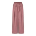 thumbnail image 2 of CKpwisy Wide Leg Pants for Women Elastic Waist Drawswtring Loose Pant Linen High Waisted Palazzo Pants Work Casual Flowy Tie Knot Trousers with Pockets, 2 of 6