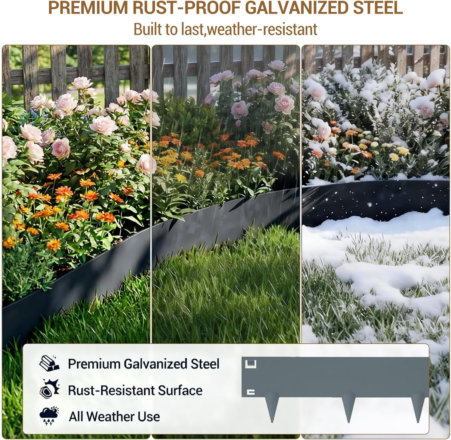 Metal Landscape Edging 6-Pack Galvanized Steel Garden Edging, Bendable Garden Edging Border, Shark Spike, Lawn Edging for Flower Bed Yard Pathway Divider-8