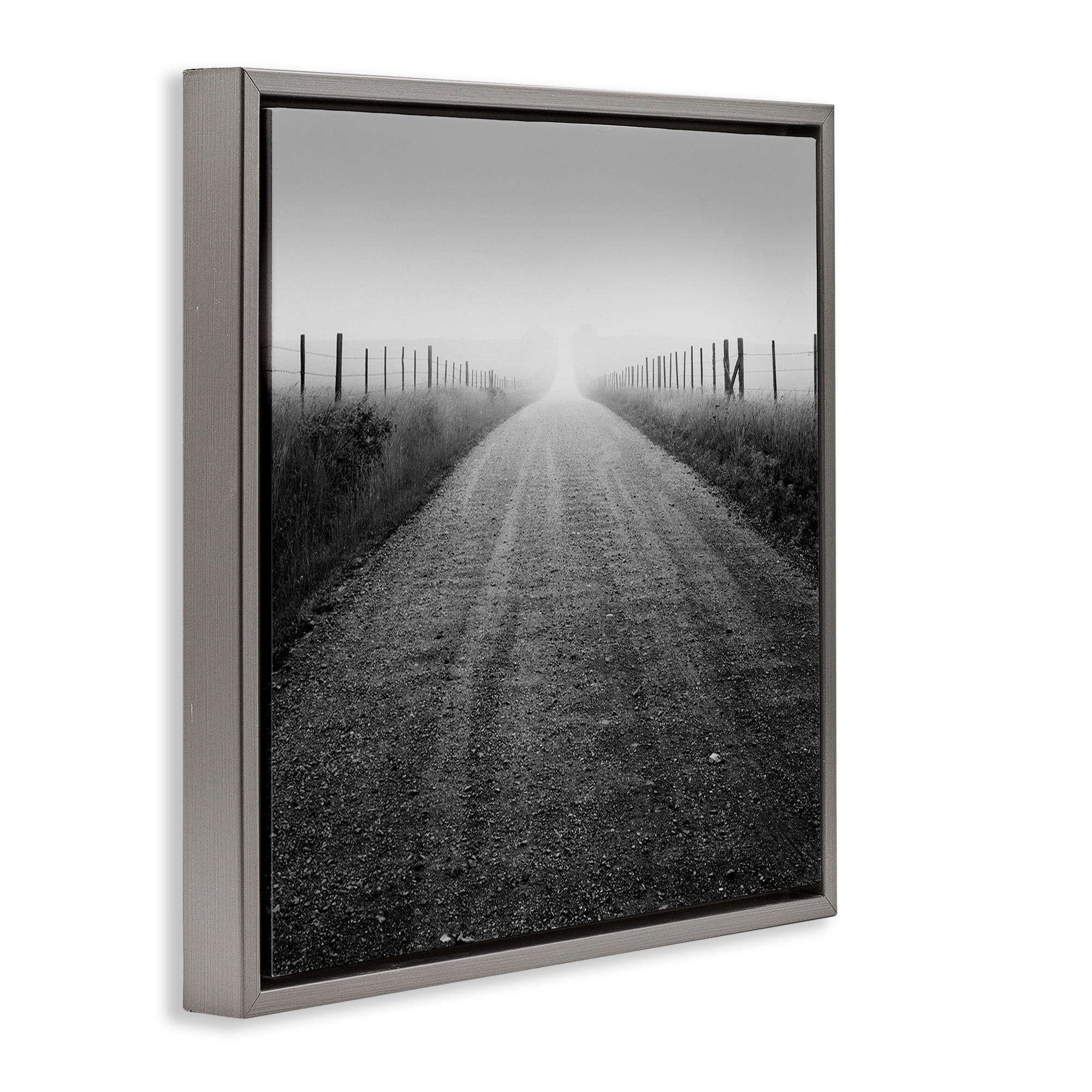 Stupell Industries Foggy Country Road Landscape & Nature Photography Gray Floater Framed Canvas Art Print Wall Art, 25 x 25