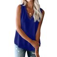 thumbnail image 2 of Camiseta de mujer Encaje Cuello en V Sin mangas Blusa informal Top de verano, Azul oscuro, M Monstrate AP001334-22, 2 of 7