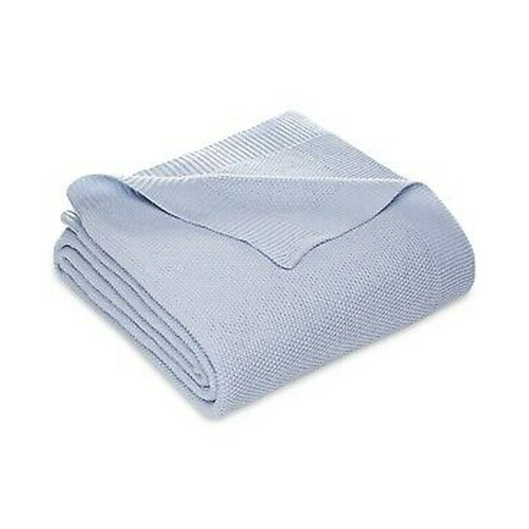 Martha Stewart Collection Seed Stitch 100 Cotton Blanket KING Soft Blue