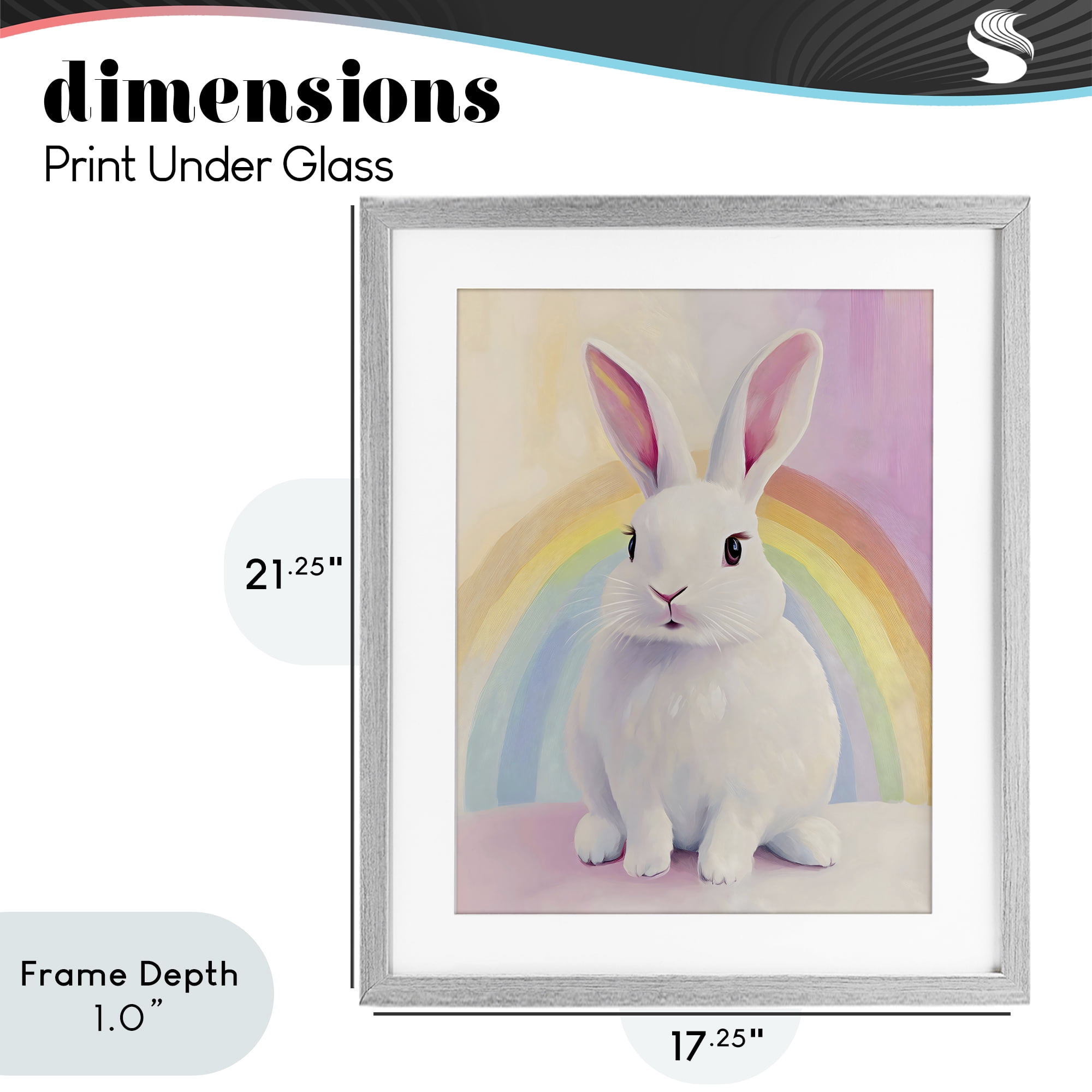 Stupell Industries Rainbow Bunny in Pastel Hues Gray Framed Print Under Glass, design by The Prints Vibe