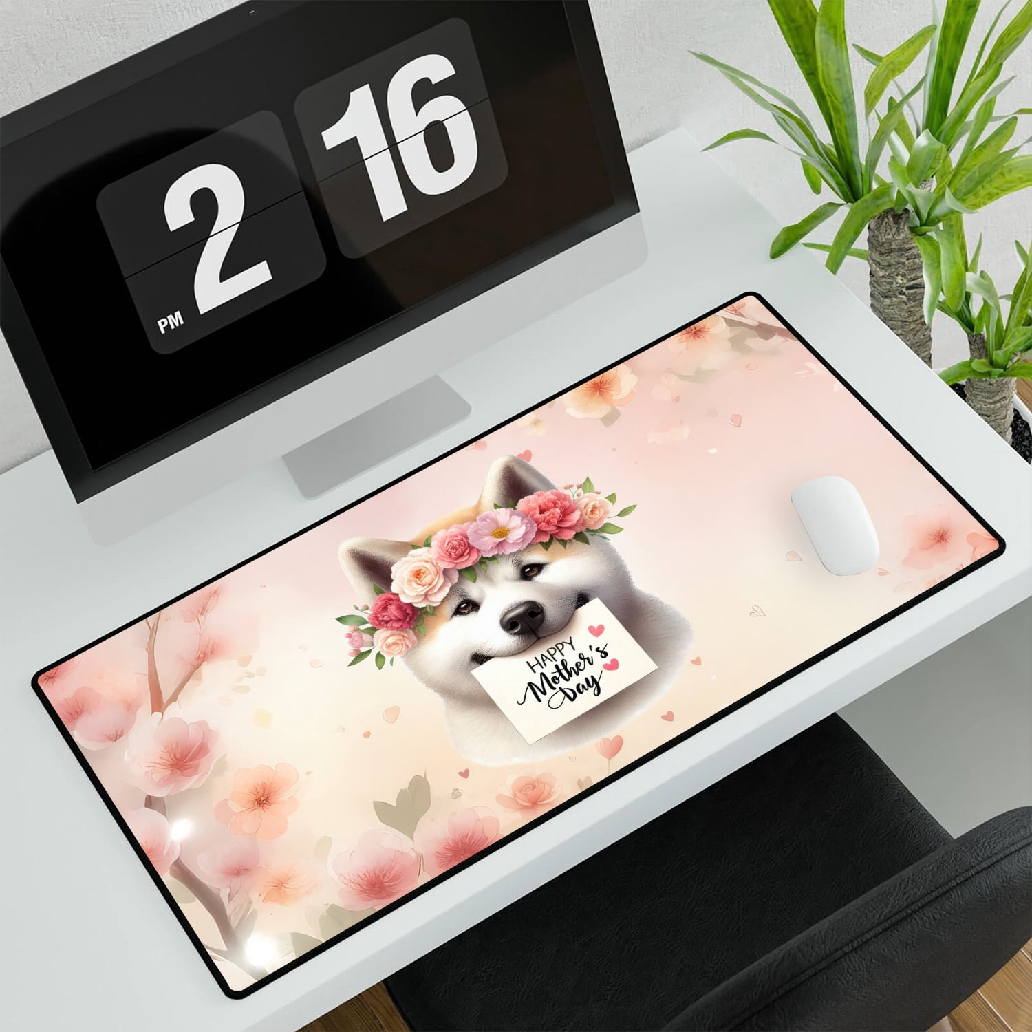 Happy Mother's Day Akita with Flower Crown and Greeting Card Desk Mat Full Keyboard Mouse Pad Inu Dog Lover Large Mousepad - 13004