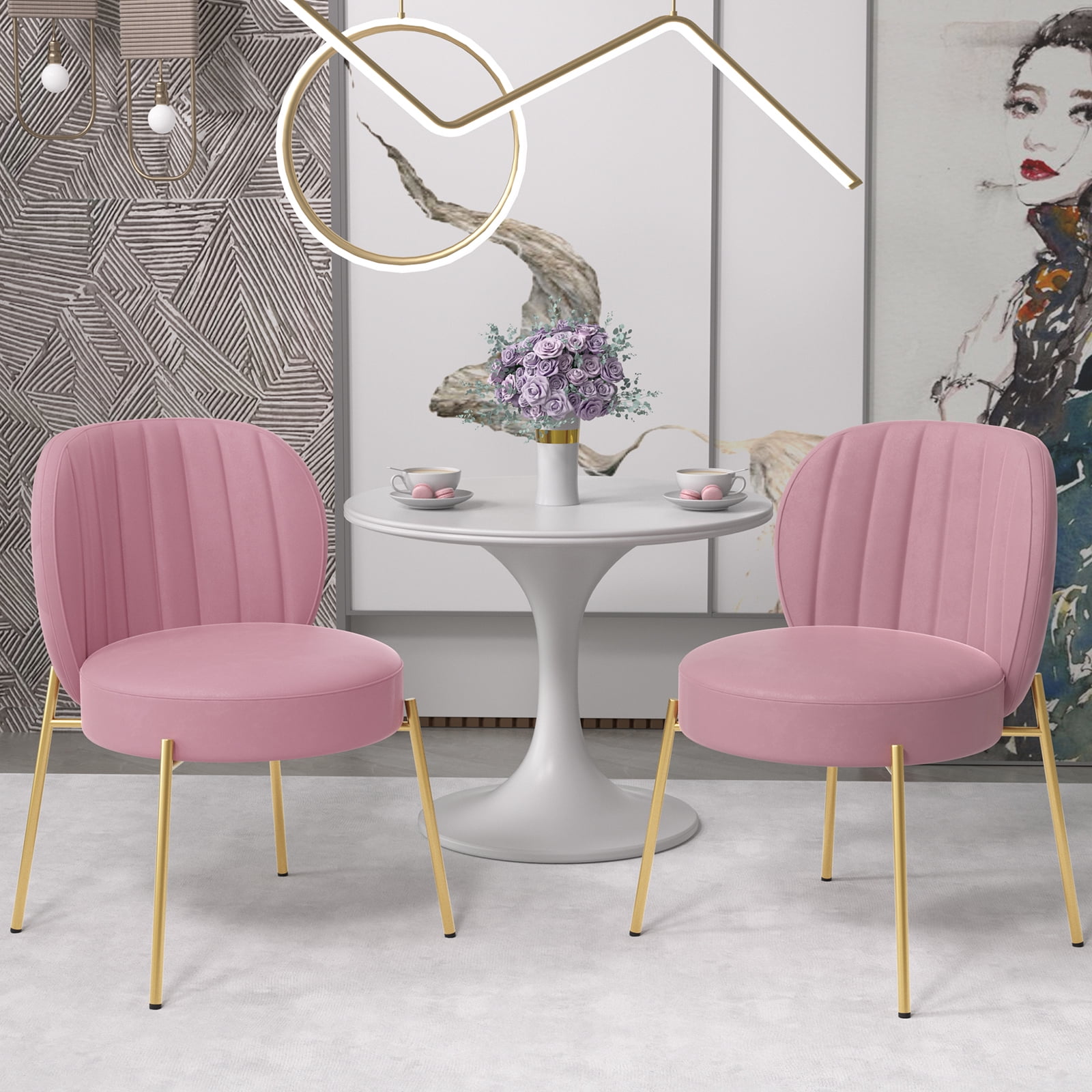 HomeZeer Dining Chairs Set of 2, Pink Velvet Kitchen Dining Room Chair