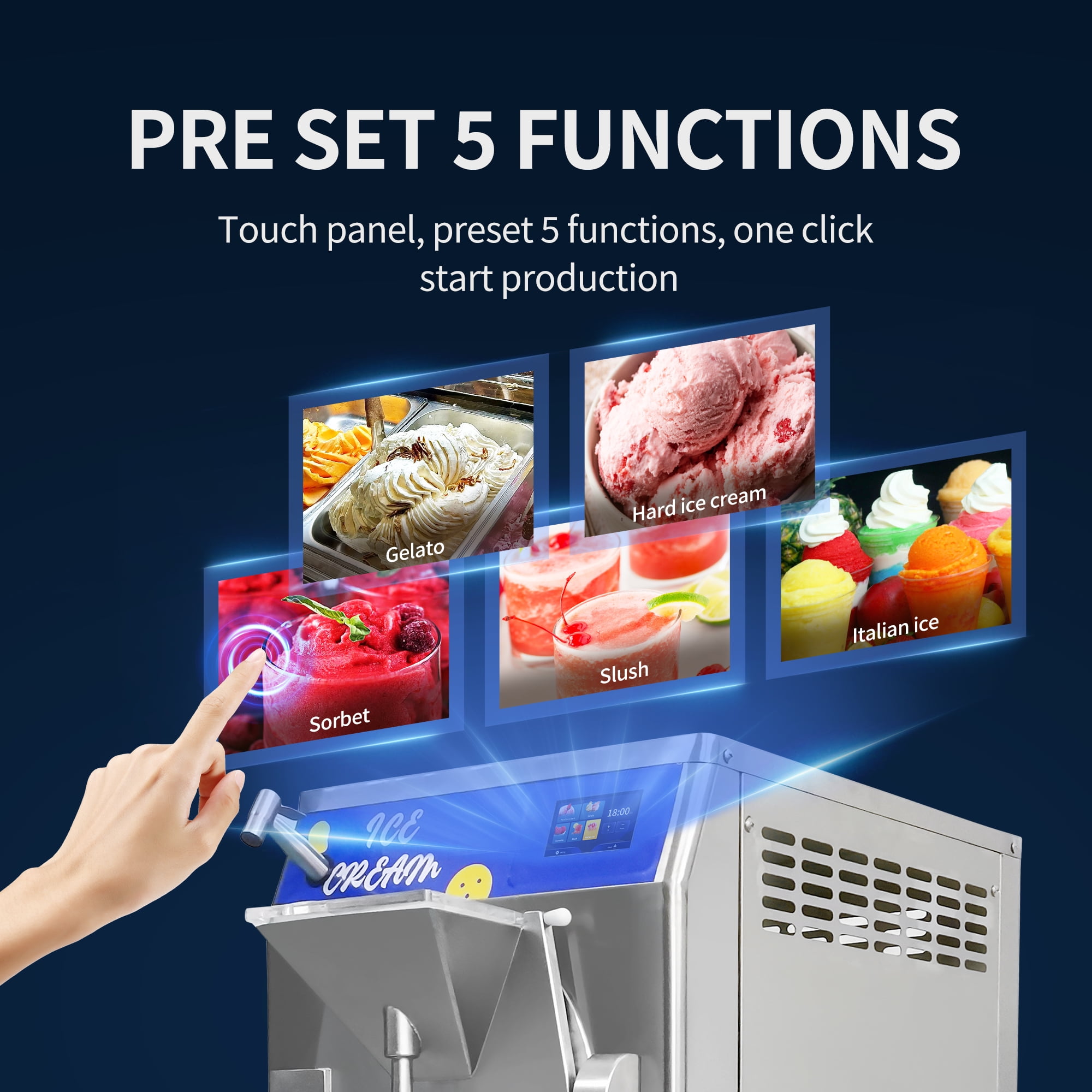 Mvckyi Batch Freezer Ice Cream Machine, 16 Gal/H Hard Serve Ice Cream Maker, 15L Cylinder Gelato Maker Machine Commercial, 5 inch Touch Control Panel, Stainless Steel Hinged Door