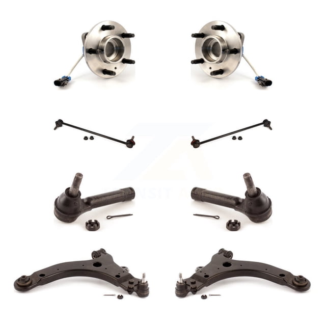 Transit Auto Front Hub Bearing Lower Control Arm with Ball Joint Outer Tie Rod & Sway Bar Stabilizer Link Kit (8Pc) for Car 2005 Pontiac Montana Base FWD 4-Wheel ABS - Left Right Side K7T-109791