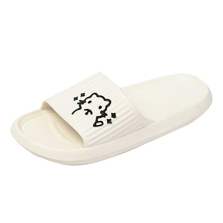 OJSFQUFP Sandals for Women Couples Ladies Cartoon Prints Shower Room Home Non Slip Soft Sole Quick Drying Slipper Comfortable Flat Shoes Womens Gift White 41