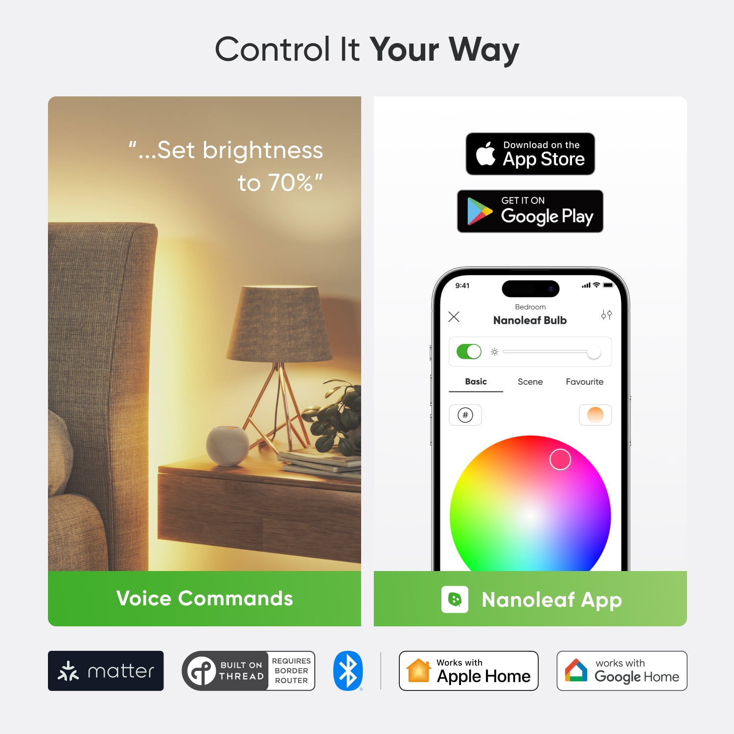 Nanoleaf Essentials Matter WiFi A19 LED Smart Bulb (3pk