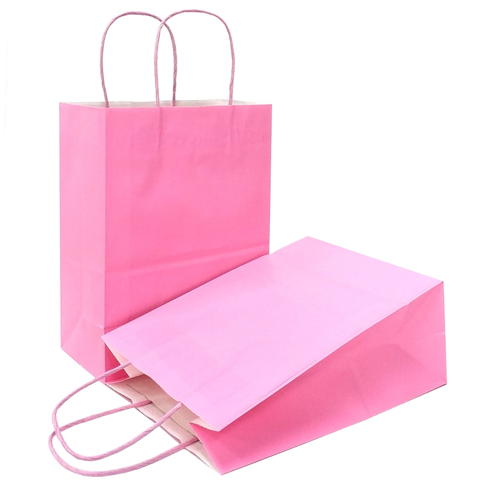 Weddings Styled Bags Perfect for Birthdays 100 Pack Satin Ribbon Handle Gift Tote Bags 8 x 4 x 10 Hot Pink Manhattan Matte Holidays and All Occasions 