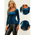 thumbnail image 2 of DARING DIVA Elegant Velvet Sweetheart Neck Peplum Top XL Dark Blue, 2 of 6