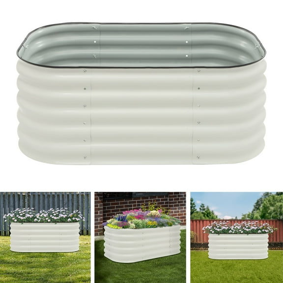 TFCFL Raised Garden Bed Metal Large Garden Planter Kit Vegetable Flower Growing Box White