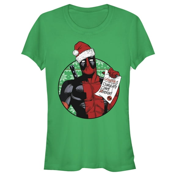 Junior's Marvel Christmas Deadpool Grandma is Heroic Graphic Tee Kelly Green Medium