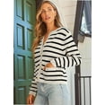thumbnail image 2 of Women's Striped Cardigan Sweater Trendy Long Sleeve Button Down Crew neck Cardigans, 2 of 5