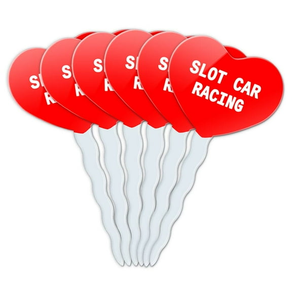 Slot Car Racing Heart Love Cupcake Picks Toppers - Set of 6