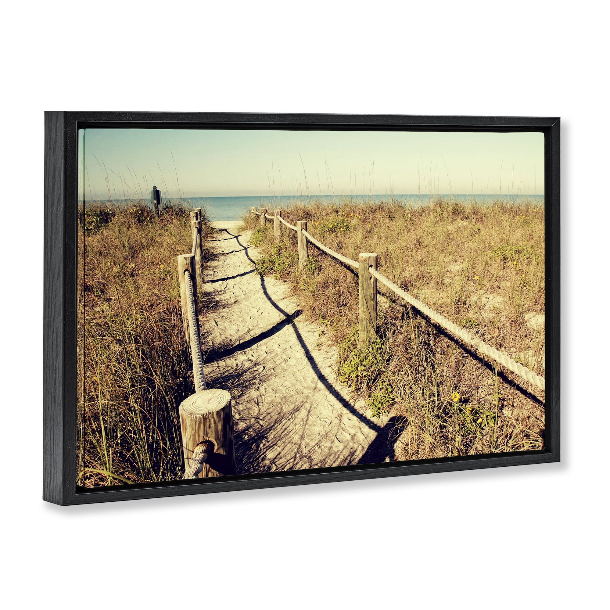 Stupell Industries Sandy Path Railing Landscape & Nature Photography Black Floater Framed Canvas Art Print Wall Art, 31 x 21