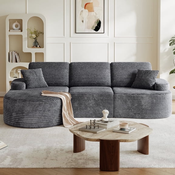 COPIAE 113.4" Cloud Sectional Couch with Deep Seat, L-Shaped Boneless Curved Sofa, Corduroy Upholstery Couches for Living Room, No Assembly Required, Dark Gray