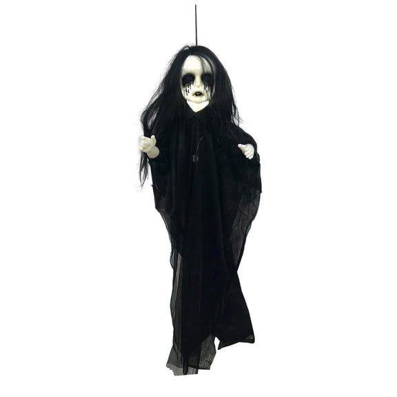 Morris Costumes 3.5 ft Light-Up Hanging Undead Girl Halloween Decoration - Black