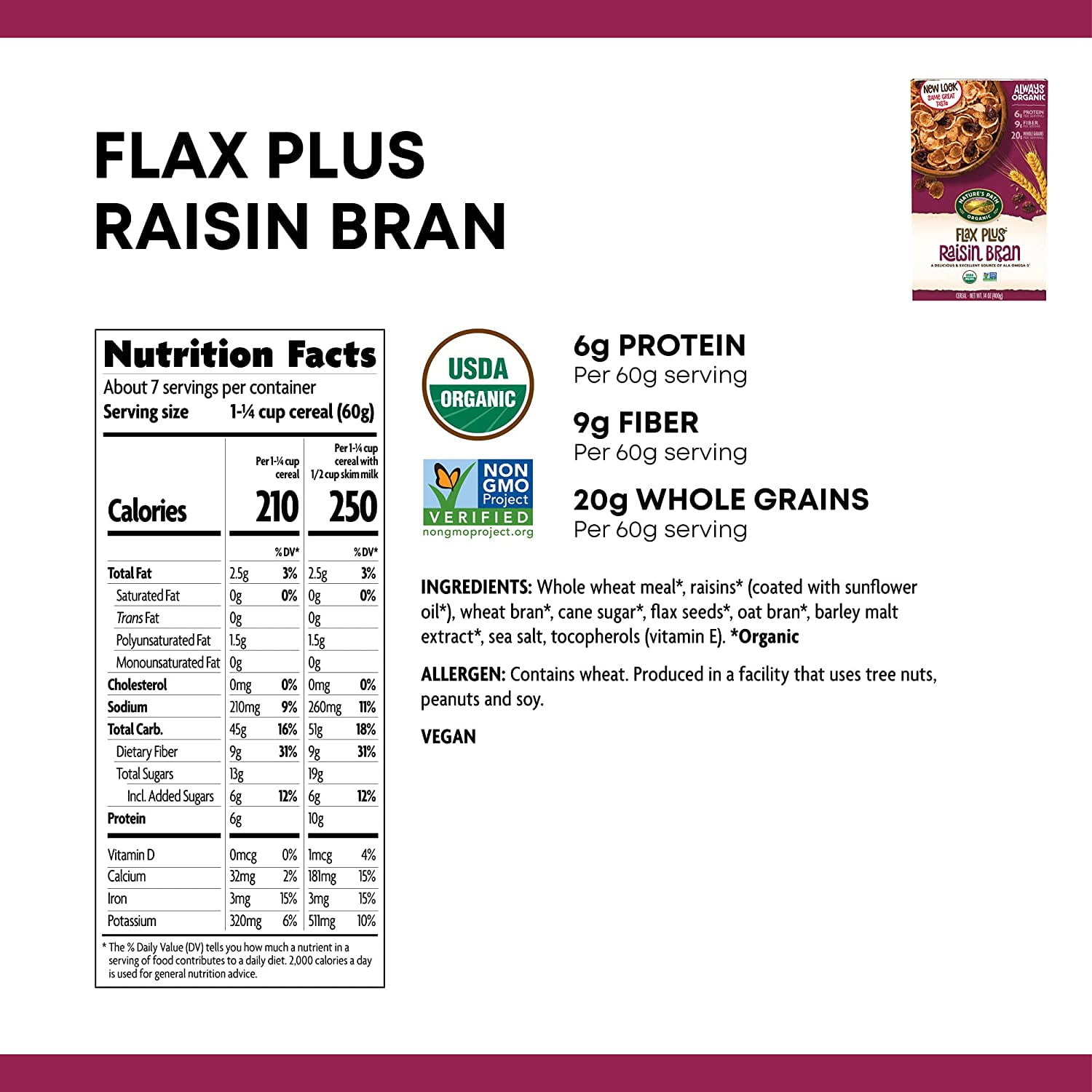Nature's Path Organic Flax Plus Cereal Raisin Bran 14 oz Pack of 3