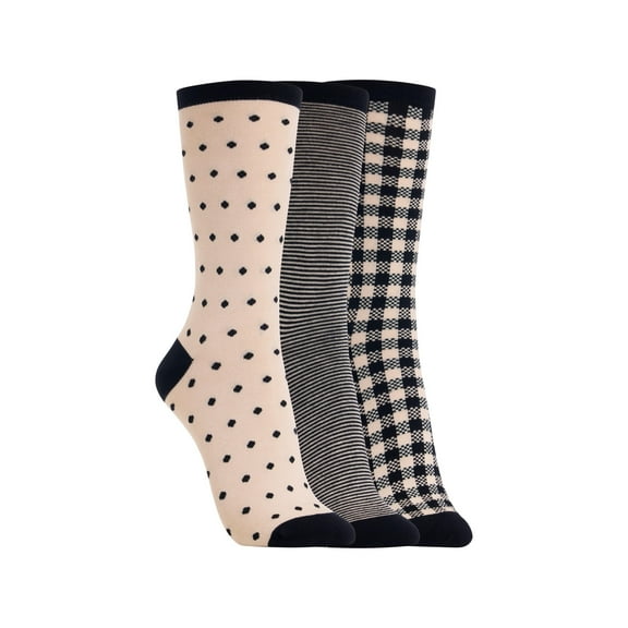 Clarks Women's Checkered Crew Socks 3 Pair, Khaki, Women's 4-10 Shoe