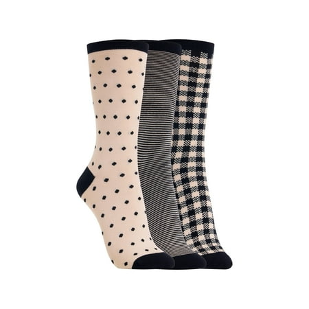 Clarks Women's Checkered Crew Socks 3 Pair, Khaki, Women's 4-10 Shoe