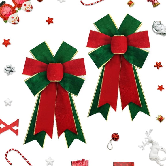 Hying 2 Pcs Christmas Bows for Wreaths, Christmas Wreath Bows, Velvet Red Green Bows