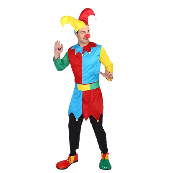 SJLDQY Carnival Mens Clown Dress Up Colorful Tops Pants With Hat Outfits Party Stage Performance Clothes Set