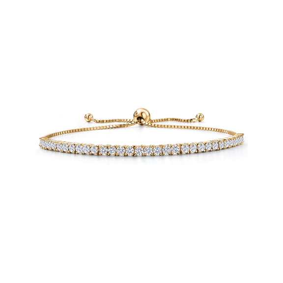 Gem Stone King 2.00 Cttw White Lab Grown Diamond Tennis Bracelet for Women | 18K Yellow Gold Plated Silver | Round 2.5MM E-F Color VVS-VS Clarity | Adjustable Bolo Bracelet | Fits up To 9 inch Wrist