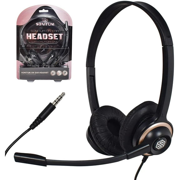 Sonitum PC Headset with Noise-Canceling Mic - Comfortable Over-Ear Headphones for Office, Meetings, Chat - 3.5 Jack, Universal Connectivity - Black 1 Pack