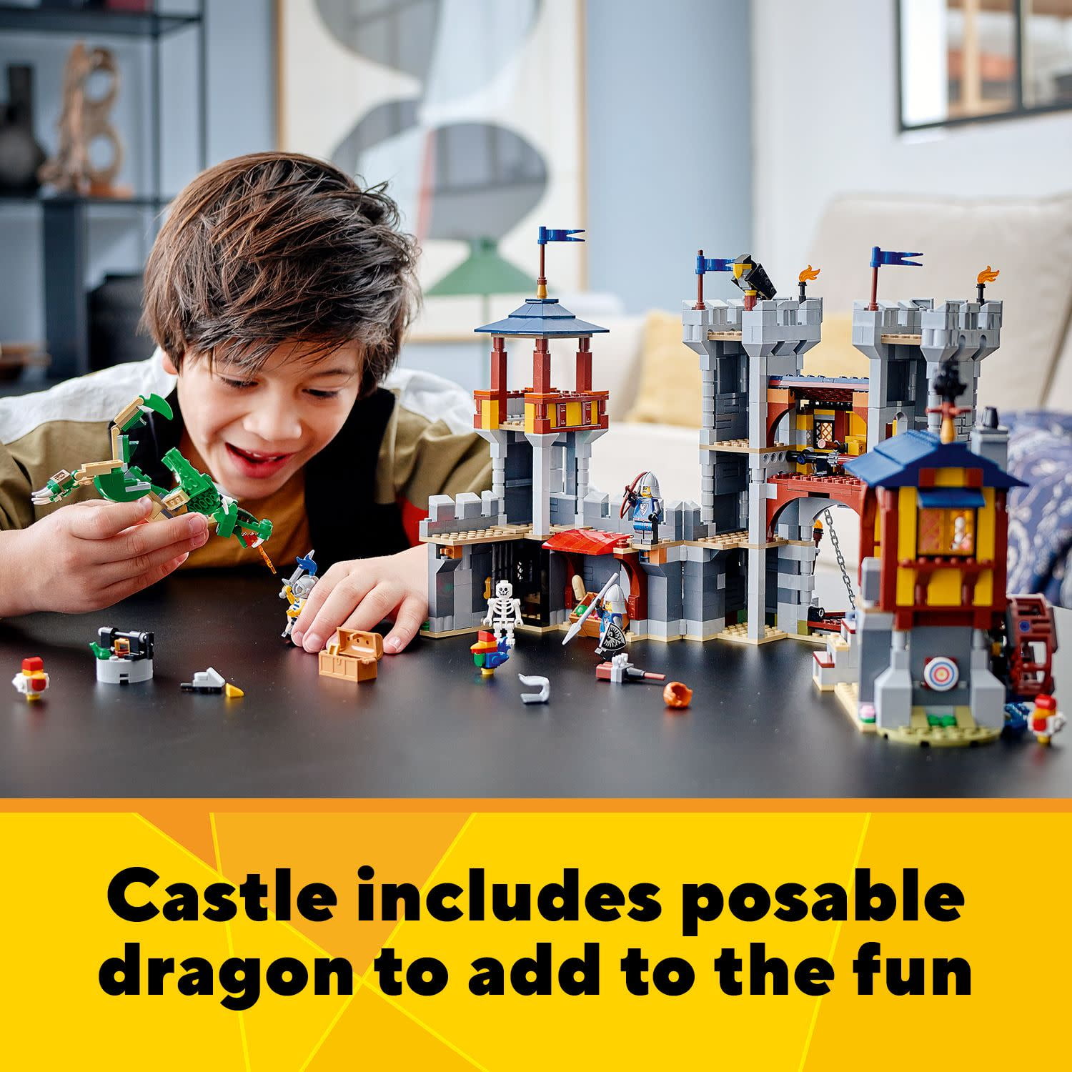 LEGO Creator 3 in 1 Medieval Castle Set, Includes Skeleton, Dragon