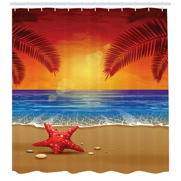 Tropical Decor Sunset Cartoon Ilration Beach Summer Starfish Cartoon Ilration Beach Summer