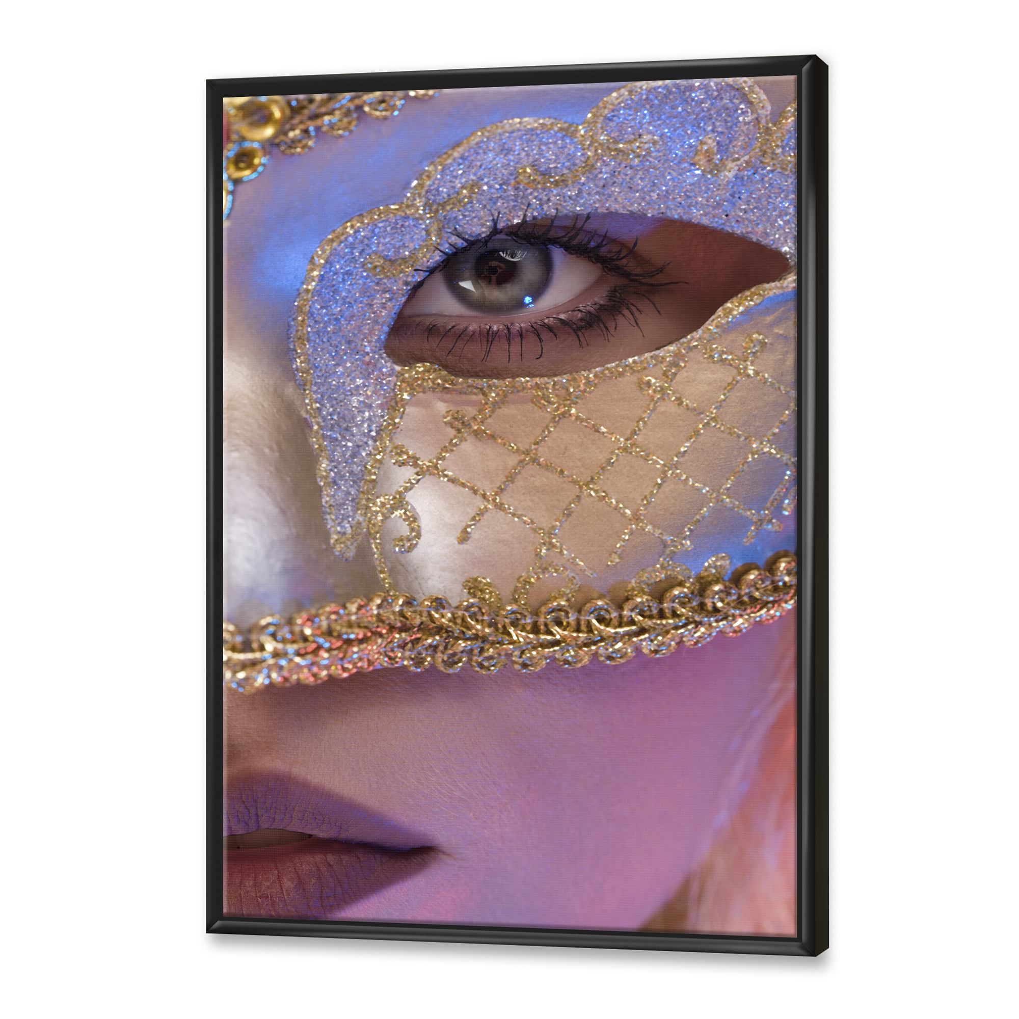 Designart 'Venetian Mask On Female Face' Modern Framed Canvas Wall Art Print