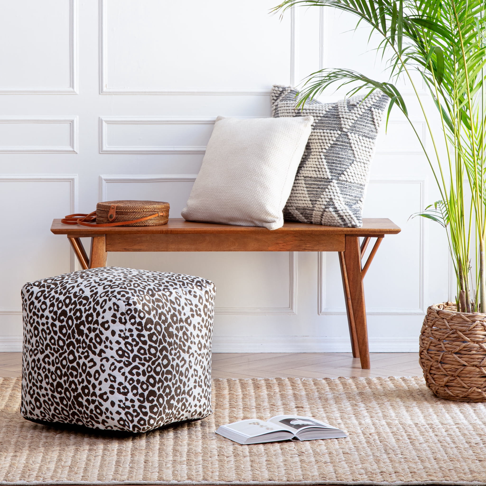 Amur Brown 18" x 18" x 18" Red & Ivory Pouf