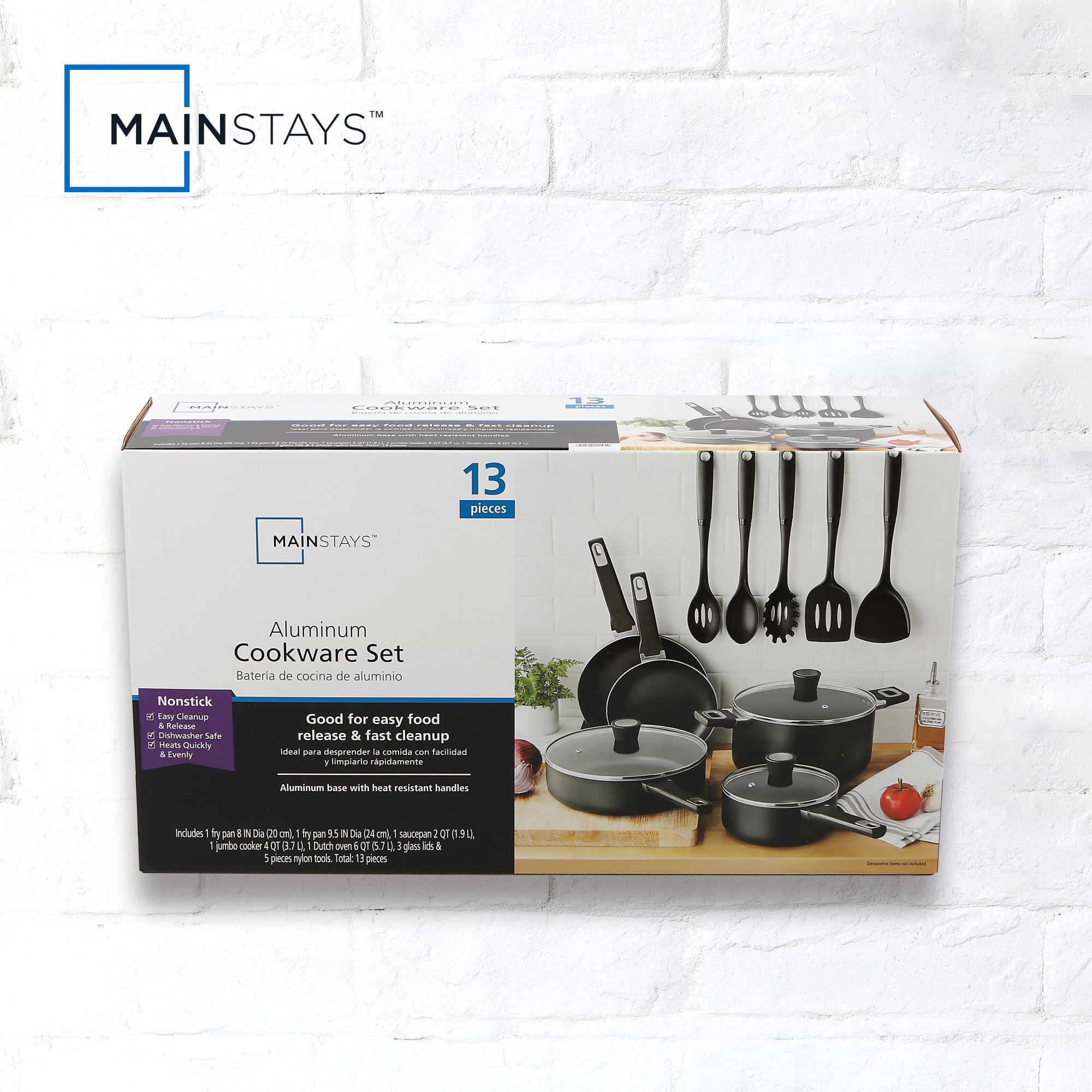 Mainstays 13 Piece Nonstick Aluminum Alloy, Pots and pans Cookware Set, Black