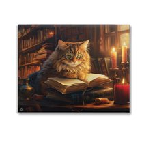 Stupell Industries Cat Reading by Candlelight Animals & Insects Painting Gallery Wrapped Canvas Art Print Wall Art, 20 x 16