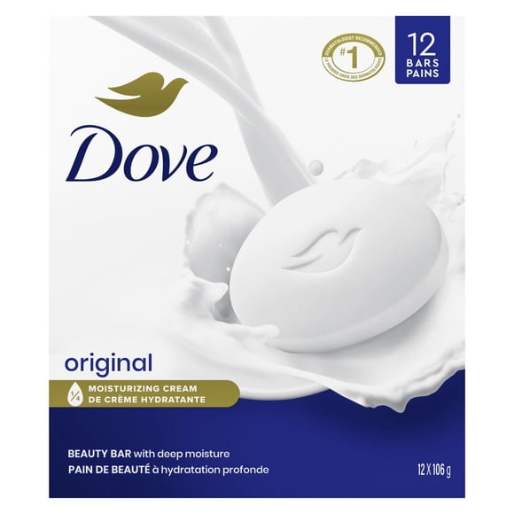 Dove Beauty Bar Gentle Skin Cleanser Moisturizing for Gentle Soft Skin Care Original Made With 1/4 Moisturizing Cream, 106g (12 pack)