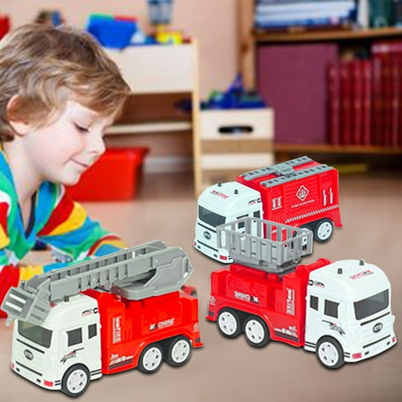 CREATITOY Inertial Fire-Fighting Engineering Car Toys for Toddlers & Preschool Boys: 3-Pack Excavator, Fire Truck & Crane Vehicle Set - Durable Plastic Educational Gift (15×15×5cm)