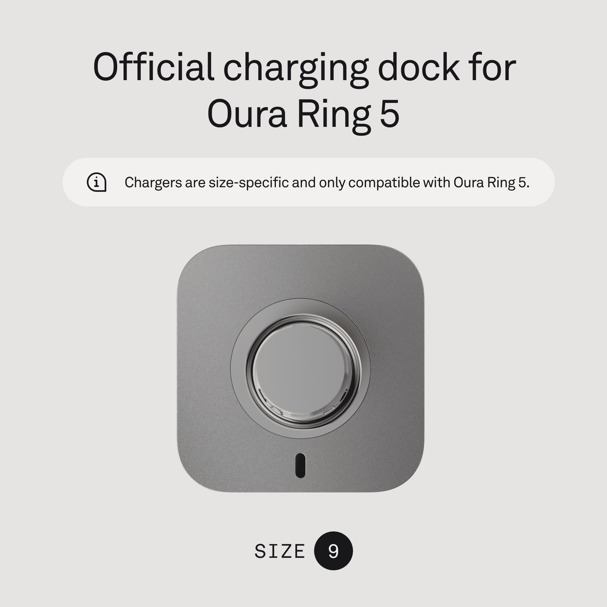 Oura Ring 5 Official Charger - Size 9 - Charging Dock and USB-C Cable - Charges Oura Ring 5 for 1 Week - Replacement Charger