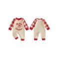 thumbnail image 2 of Cjfdfy Newborn Baby Girl Boys Christmas Jumpsuit Santa Claus Tree Plaid Long Sleeve Romper Little Baby Cute My First  Christmas Fall Winter Outfits 0-18M, 2 of 9