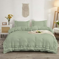 DNG Creations 1 Piece Double Ruffle Duvet Cover With Zipper Closure ( Solid Light Sage ) All-Season 100% Egyptian Cotton, 800 Thread Count ( Oversized King - Size )